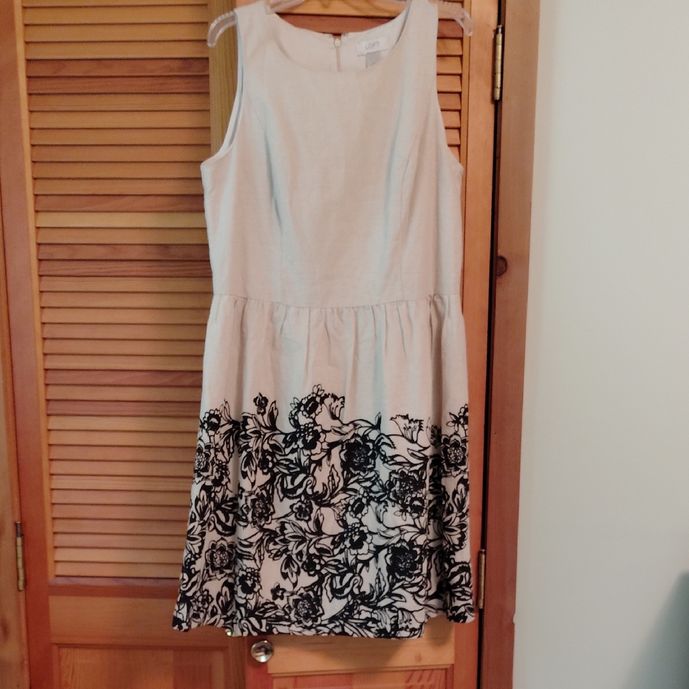 LOFT Cream Sleeveless A-Line Dress